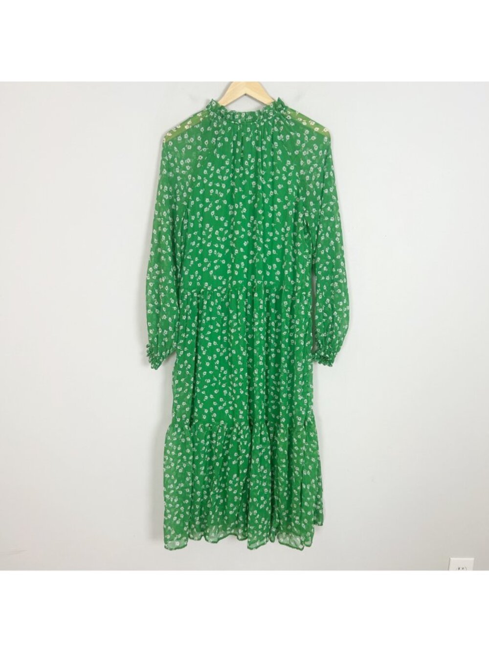 H&M Green Floral Chiffon Maxi Dress Tiered Cottage Prairie Size XS Women's - Picture 4 of 6
